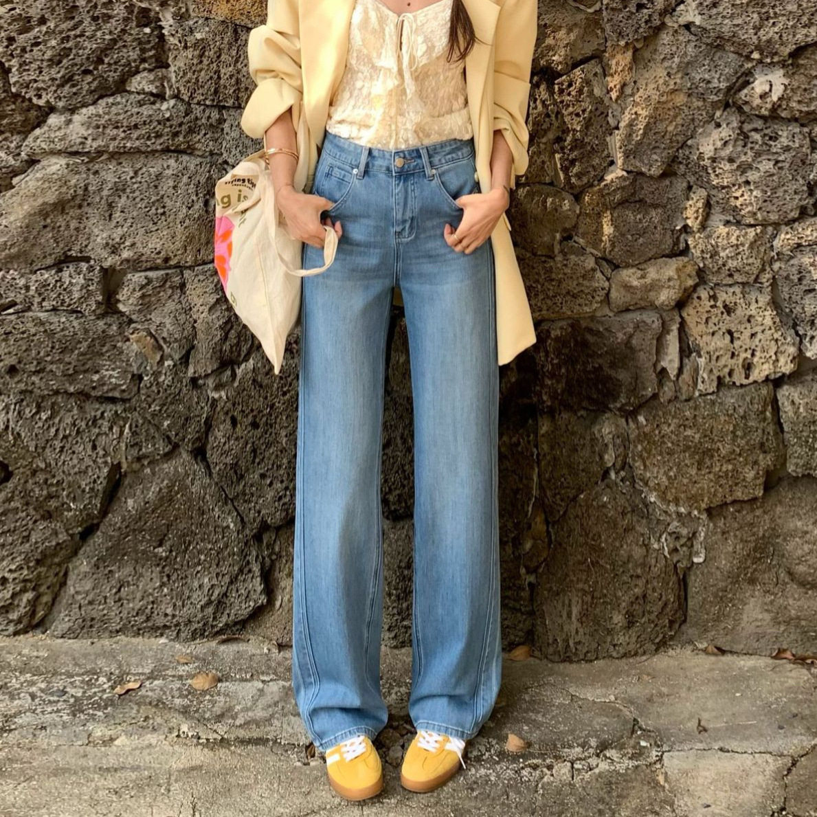 牛仔裤26年春款上新欧制广州十三行四面弹韩版女窄版阔腿裤牛仔裤