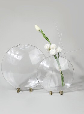 现代简约金属玻璃鱼嘴花器摆件样板间售楼处客厅玄关软装饰品花瓶