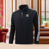 打底衫 奥特莱斯2025秋冬季 纯棉运动卫衣男立领三条杠套头衫 外套女