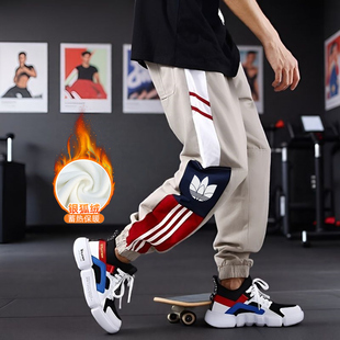 奥特莱斯2025秋冬季加绒加厚纯棉运动裤子男工装休闲裤卫裤女长裤