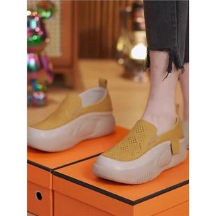 镂空洞洞休闲鞋女软底单鞋女2024夏季新款厚底一脚蹬懒人凉鞋