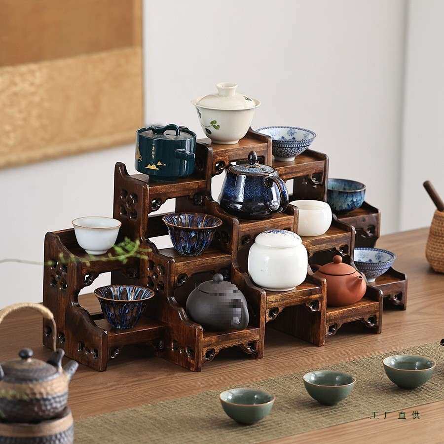 中式桌子面小博古架摆实木茶壶展示架紫985砂壶摆放架茶具置物型
