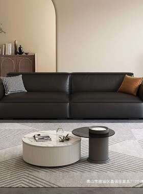 腐意轻奢黑色发现代客厅式LXI办公室接沙待极简皮艺直排豆块组合