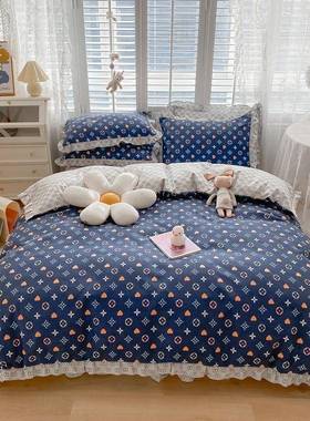 厂家棉直床45512销韩版裙四件套物纯花边床单款加厚植羊绒磨毛套