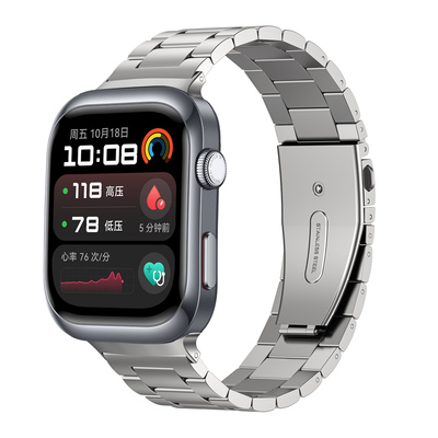 适用华为手表WatchD2同款三珠不锈钢表带运动智能血压手表男士夏季腕带腕部血压记录仪配件