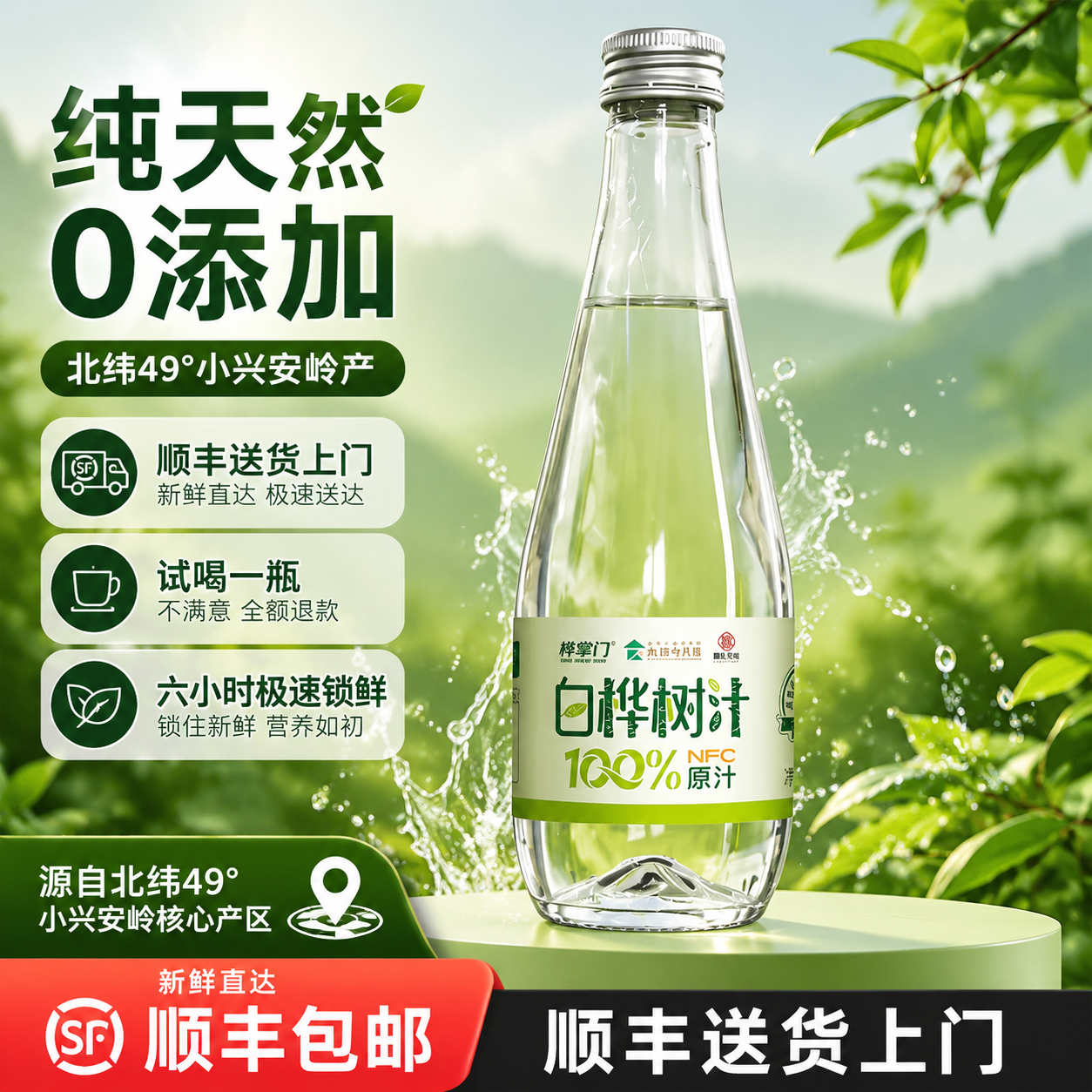 天然白桦树汁原汁NFC100%原液整箱玻璃瓶0添加植物饮料官方旗舰店