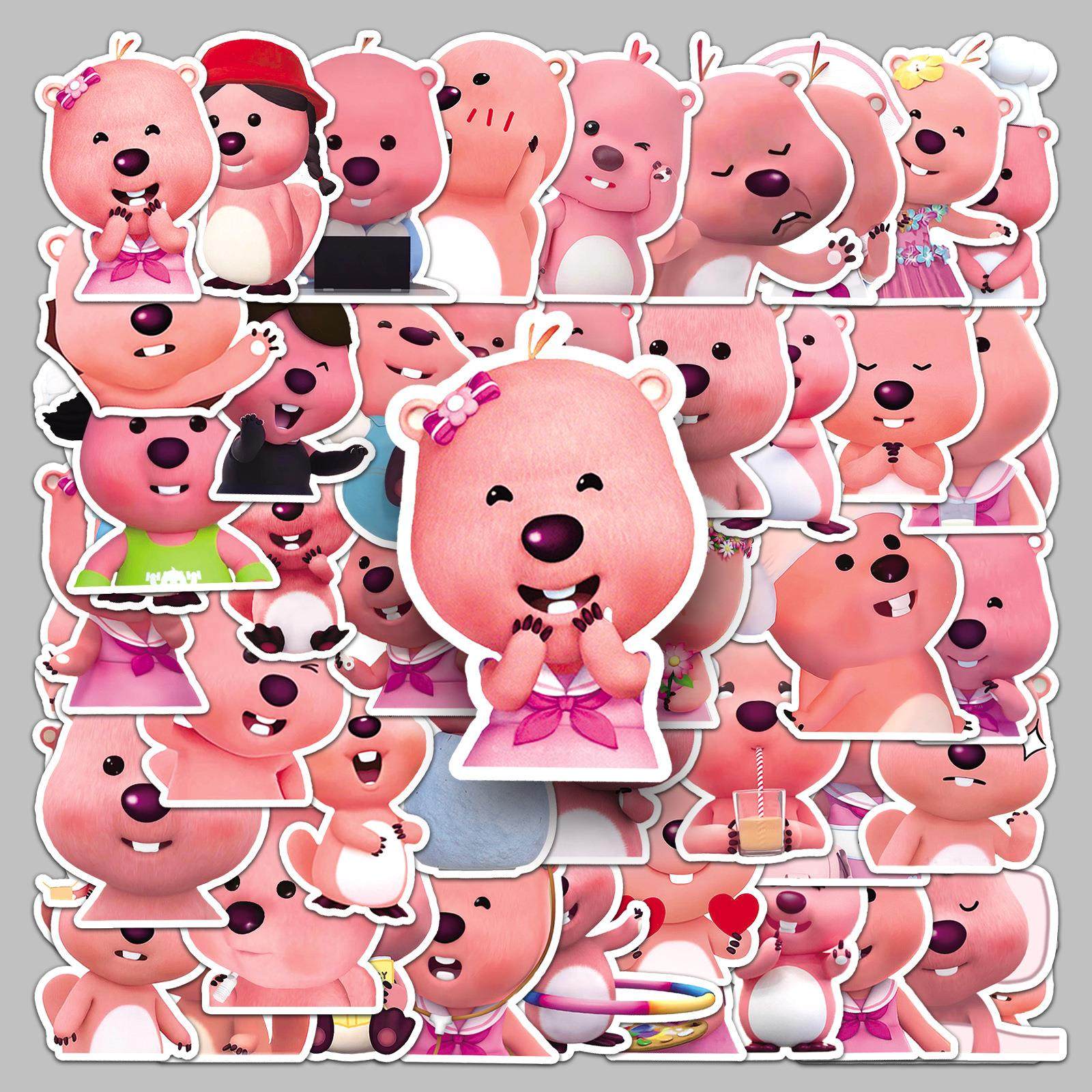 50张loopy小海狸露比粉色可爱表情包卡通防水装饰手机壳手账贴纸