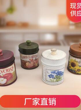 现货创意复古做旧带盖收纳铁皮桶 酒吧陈列摆 件创意摄影铁艺道具