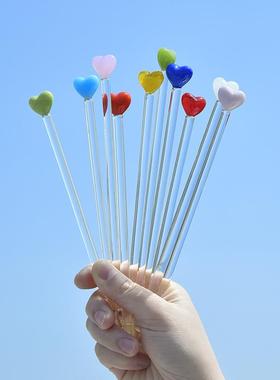 厂家直销调酒棒爱心多彩玻璃搅拌棒可爱创意长柄果汁咖啡用加长勺