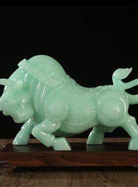 招财玉石十二生肖牛摆件华尔街牛办公室装饰公司店铺开 业高档礼