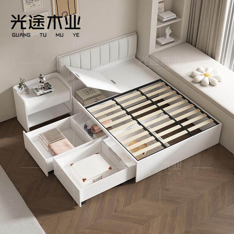 定制兔宝宝榻榻米实木架小户型卧室带隔断高箱储物抽屉1米2单人床