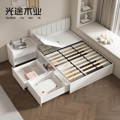 定制兔宝宝榻榻米实木架小户型卧室带隔断高箱储物抽屉1米2单人床