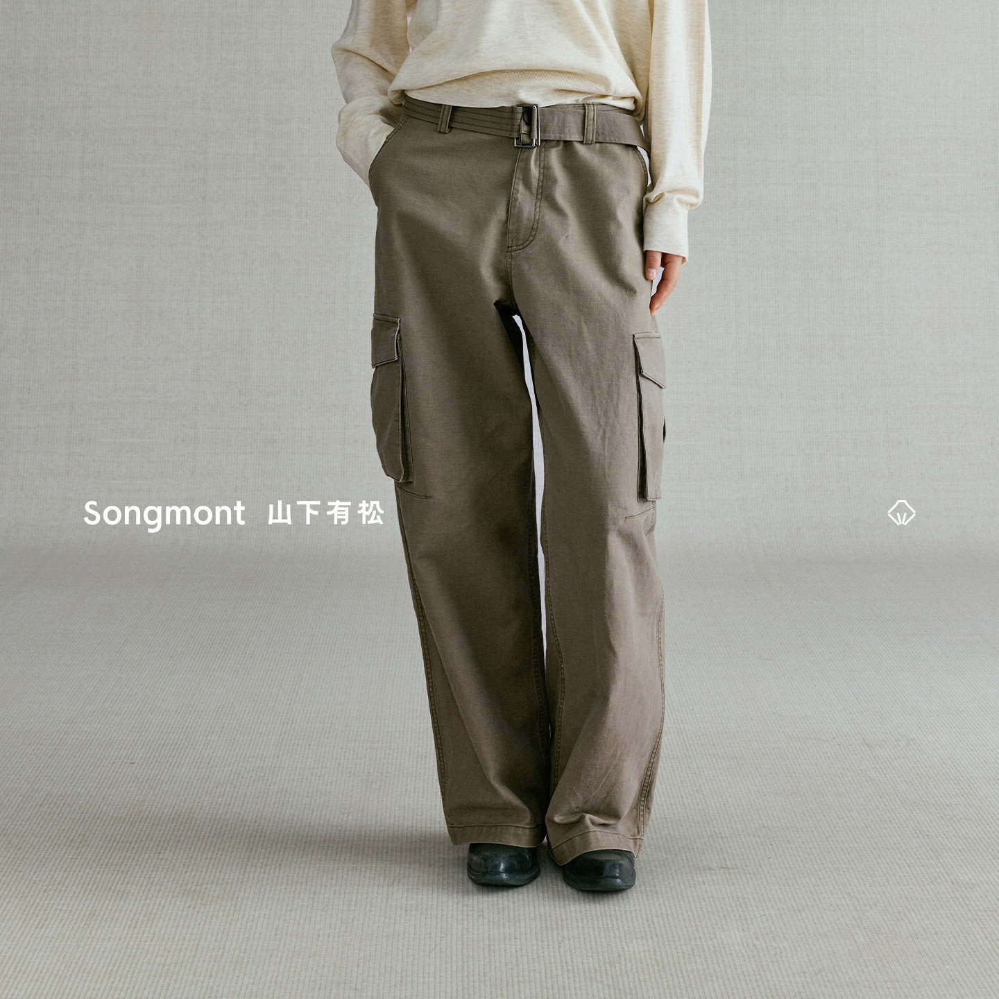 Songmont山下有松休闲直筒工装裤女26早秋百搭酷飒风中腰长裤男