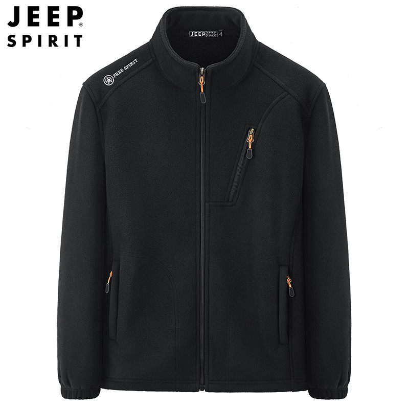 JEEP SPIRIT秋冬户外运动抓绒衣男士加绒开衫卫衣摇粒绒外套男装