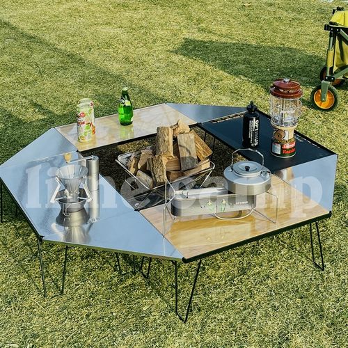 柯曼CAMPINGMOON不锈钢日式折叠桌户外露营野餐桌便携烧烤围炉桌