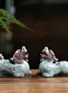 招财貔貅摆件一对镇宅家居客厅桌面茶宠茶玩陶瓷瑞兽麒麟开业礼品