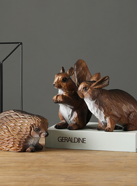 新中式树脂松鼠兔子刺猬客厅电视柜复古招财创意装饰摆件家居饰品