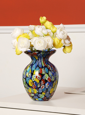 油画系艺术琉璃彩色花瓶摆件餐桌酒店客厅插花花器玄关软装饰摆设