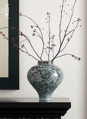 高档侘寂风复古手绘窑变陶瓷花瓶中古客厅宋式美学民宿花器装饰品