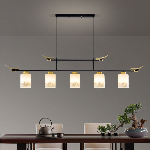 新中式餐厅吊灯四头大长条仿古一字办公桌顶灯餐馆前台吧台茶室灯