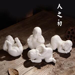 陶瓷人之初男孩小孩子宝宝雕像婚庆早生贵子娃娃手工白瓷家居摆饰