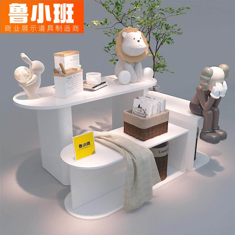 中岛展示桌流水台化妆品日化产品陈列桌白色服装内衣店高低展示柜