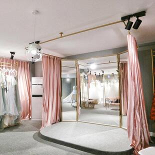 服装店窗帘杆更衣室试衣间试衣杆门帘试衣架弧形UL型试衣圈杆子