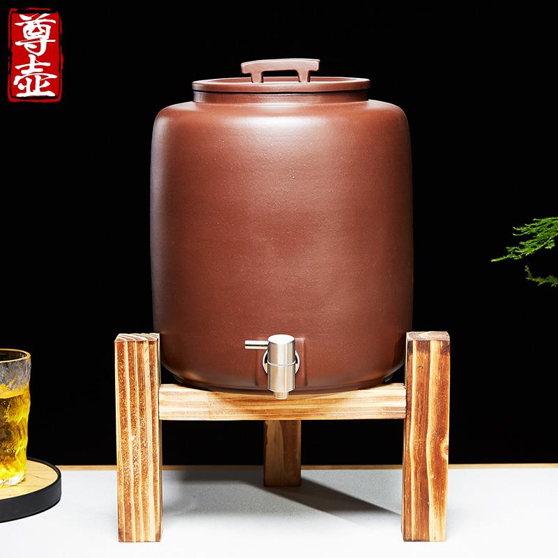 紫砂水缸家用泡茶储水罐带龙头大号养水净水器陶瓷过滤抽水茶水桶