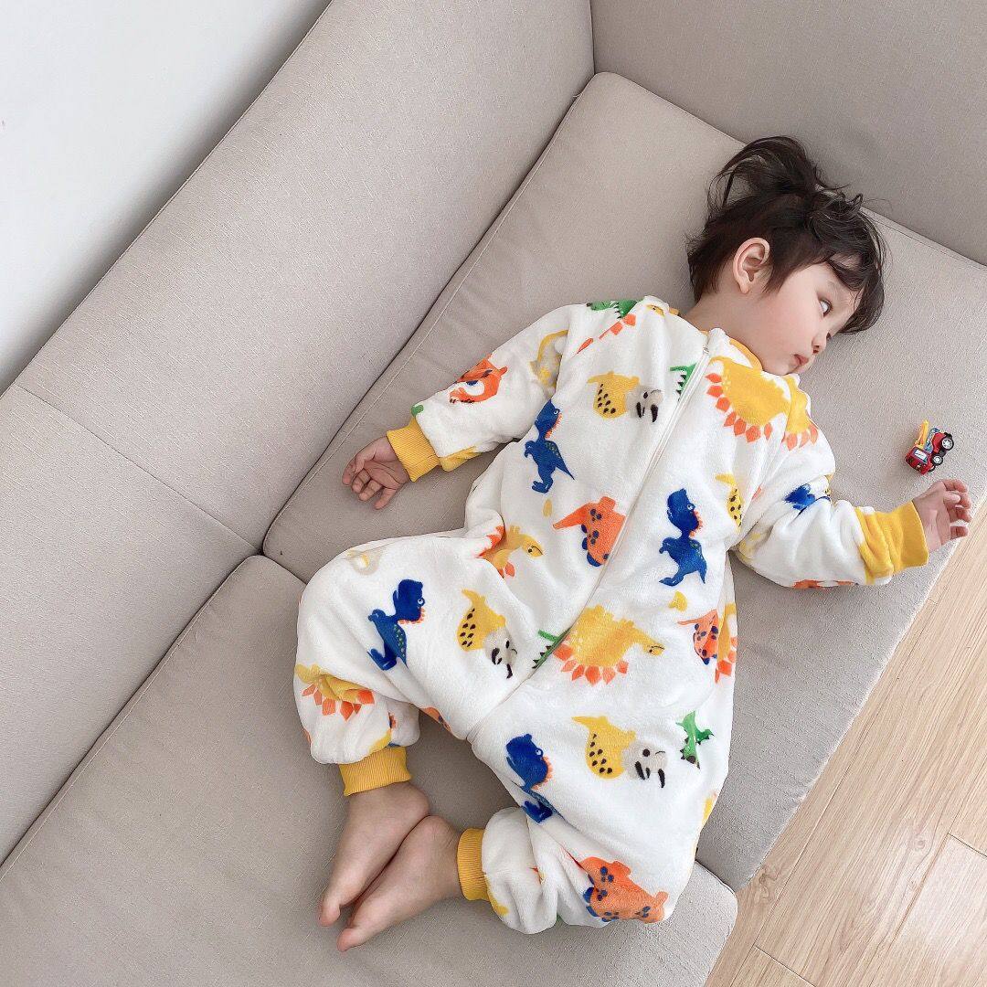 2025新款秋冬法兰绒婴儿连体睡衣女童睡袋四季可穿家居服宝宝