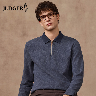 【含羊毛蚕丝】庄吉男士长袖T恤衫翻领2025秋冬新款打底拉链POLO