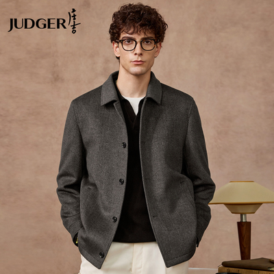 【100%羊毛】庄吉男士人字纹大衣2025秋冬新款呢子大衣短款上衣