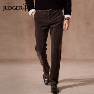 【细绒条】庄吉男士休闲裤2025秋冬款条纹绒面坑条保暖直筒长裤子