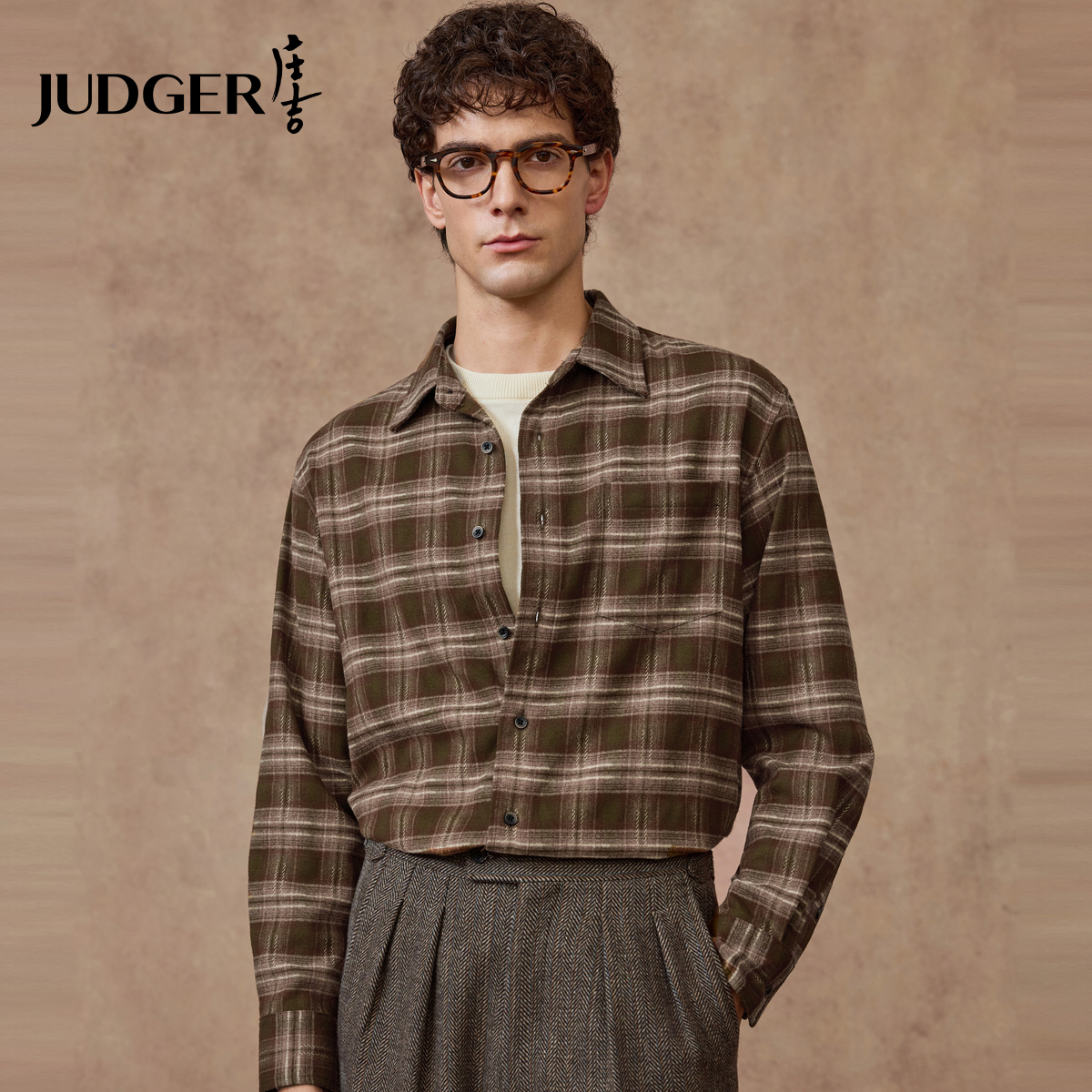 【重磅磨毛】庄吉男士长袖衬衫2025秋冬新款加厚保暖复古格纹衬衣