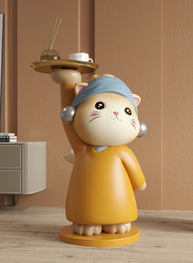 艺术猫托盘大型落地m摆件轻奢高档客厅玄关家居软装饰乔迁新居礼