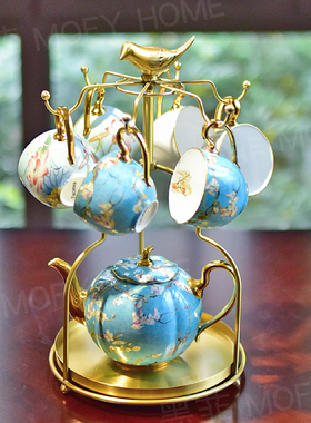 黄铜咖啡杯架子新中式古t典家用杯碟收纳挂架客厅餐桌水杯置物架