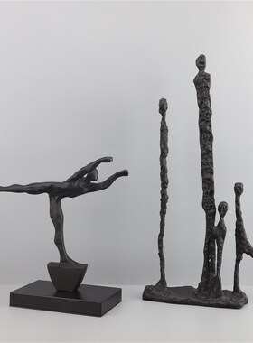 新中式黑色铸铁人摆件样板v房售楼部卧室书房客厅桌面玄关饰品