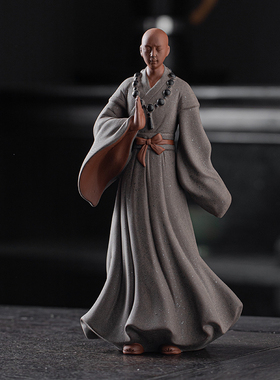 新中式紫砂e禅意人物小和尚客厅书房玄关简约装饰工艺品茶宠摆件