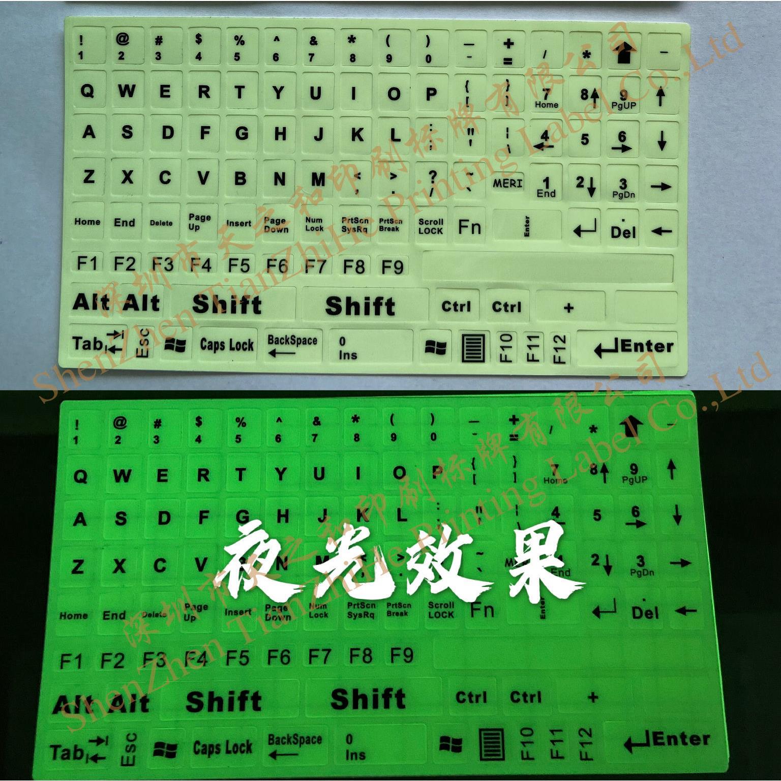 厂家夜光键盘贴纸英文全键盘不干胶光面更耐磨PVC标签
