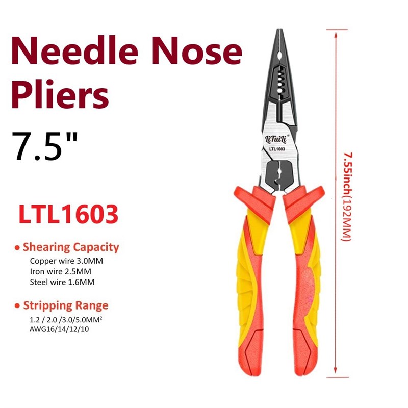 LiTuiLi VDE多功能钳8英寸绝缘剥线钳Cr-V专业电工工具压接电缆剪