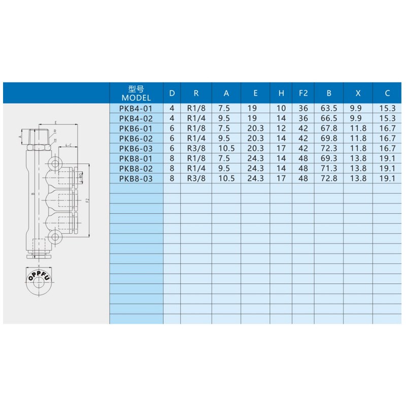 气动接头PKB4/6/8/10-01/02/03/04螺纹五通PU气动快速快插式接头