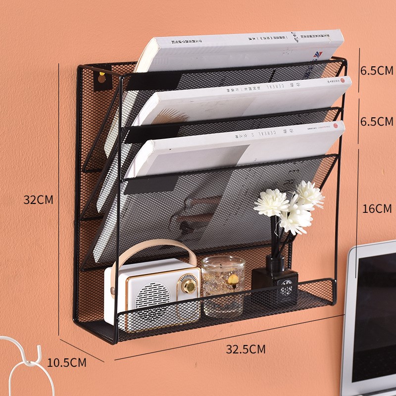 壁挂式多功能A4文件架墙上金属多层整理架文件夹文具书杂志收纳架