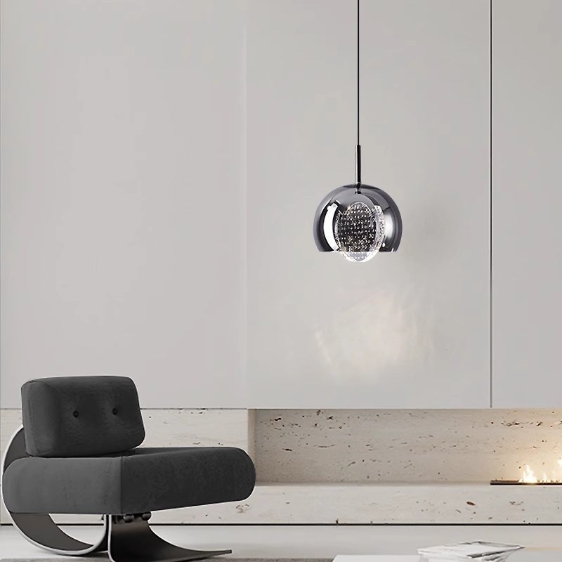 意式极简卧室床头吊灯全铜玻璃长吊线简约现代高端过道玄关小吊灯