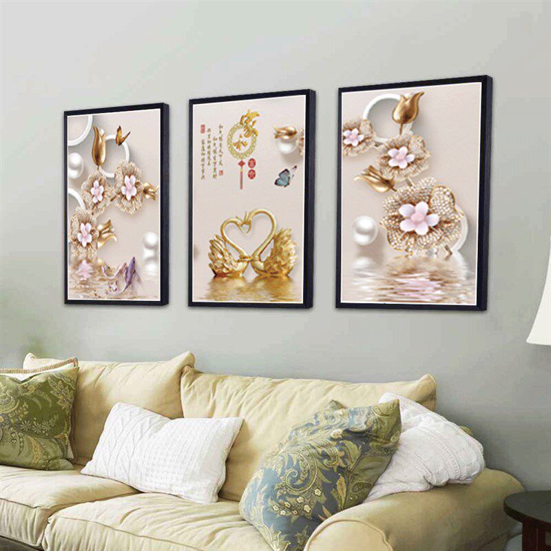 2019新款5D异形炫彩魔方钻石画厂家钻石画厂家家和富贵天鹅三联画