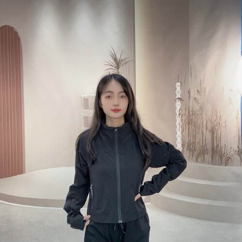 LU IUX 防晒衣秋春户外修身透气拉链运动外套女士瑜伽服徒步防晒