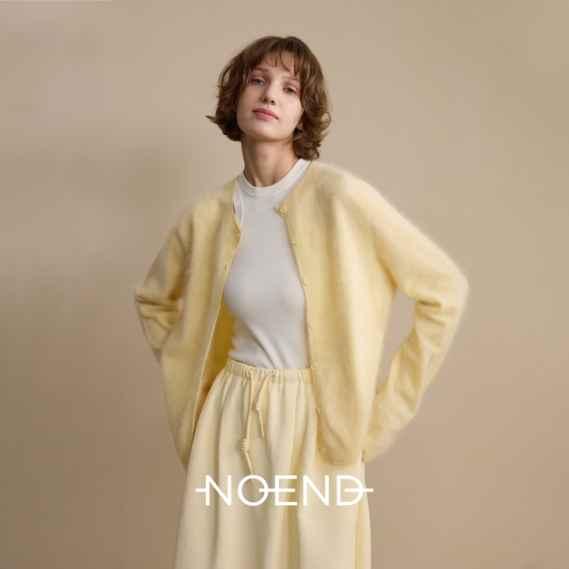 NOEND25AW 【无龄感】绵羊毛山羊绒针织开衫简约圆领 休闲外套