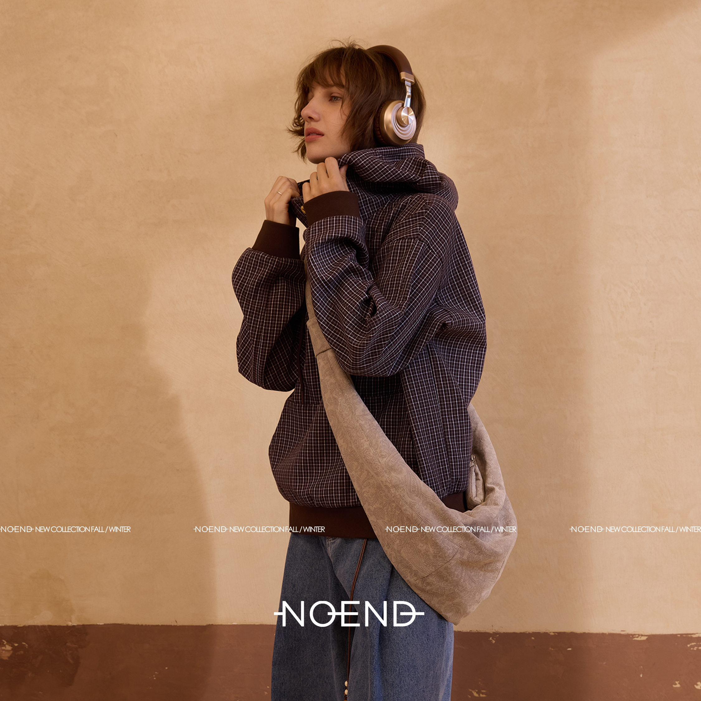 NOEND25/慵懒复古麂皮暗纹腰果花可颂包单肩斜挎百搭