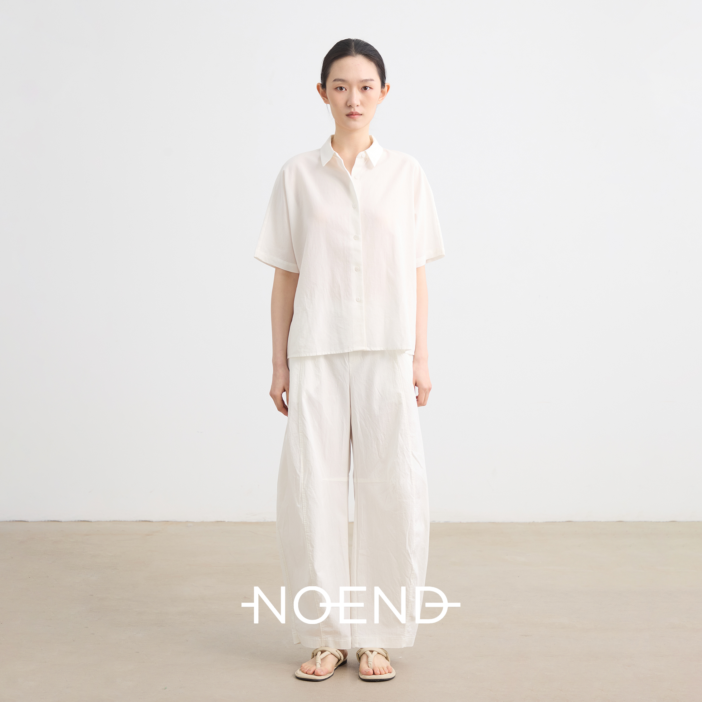 NOEND25SS 简约廓形感松紧腰立体捏褶休闲镰刀裤长裤