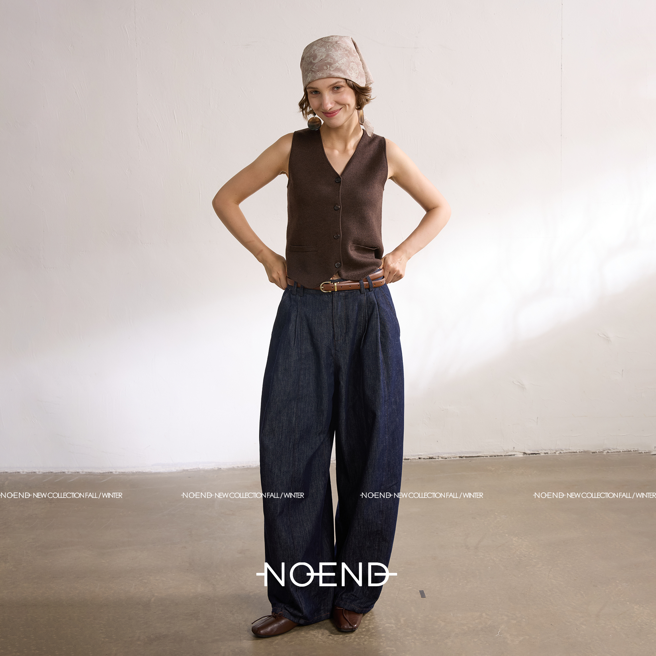 NOEND【单宁时代】压褶高腰气球牛仔裤 宽松休闲百搭神裤长裤