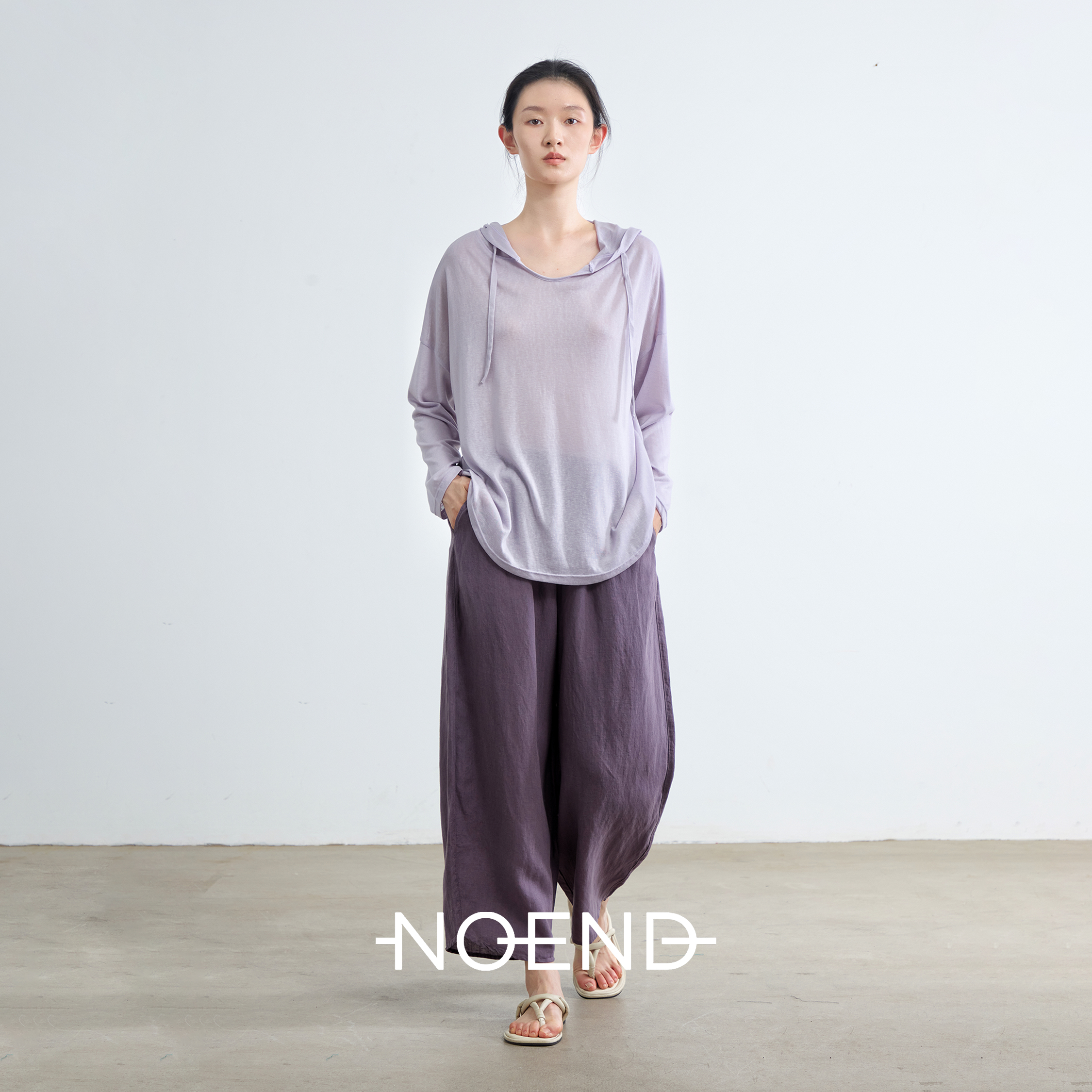 NOEND25SS 天丝亚麻慵懒东方感松紧腰显瘦花苞裤