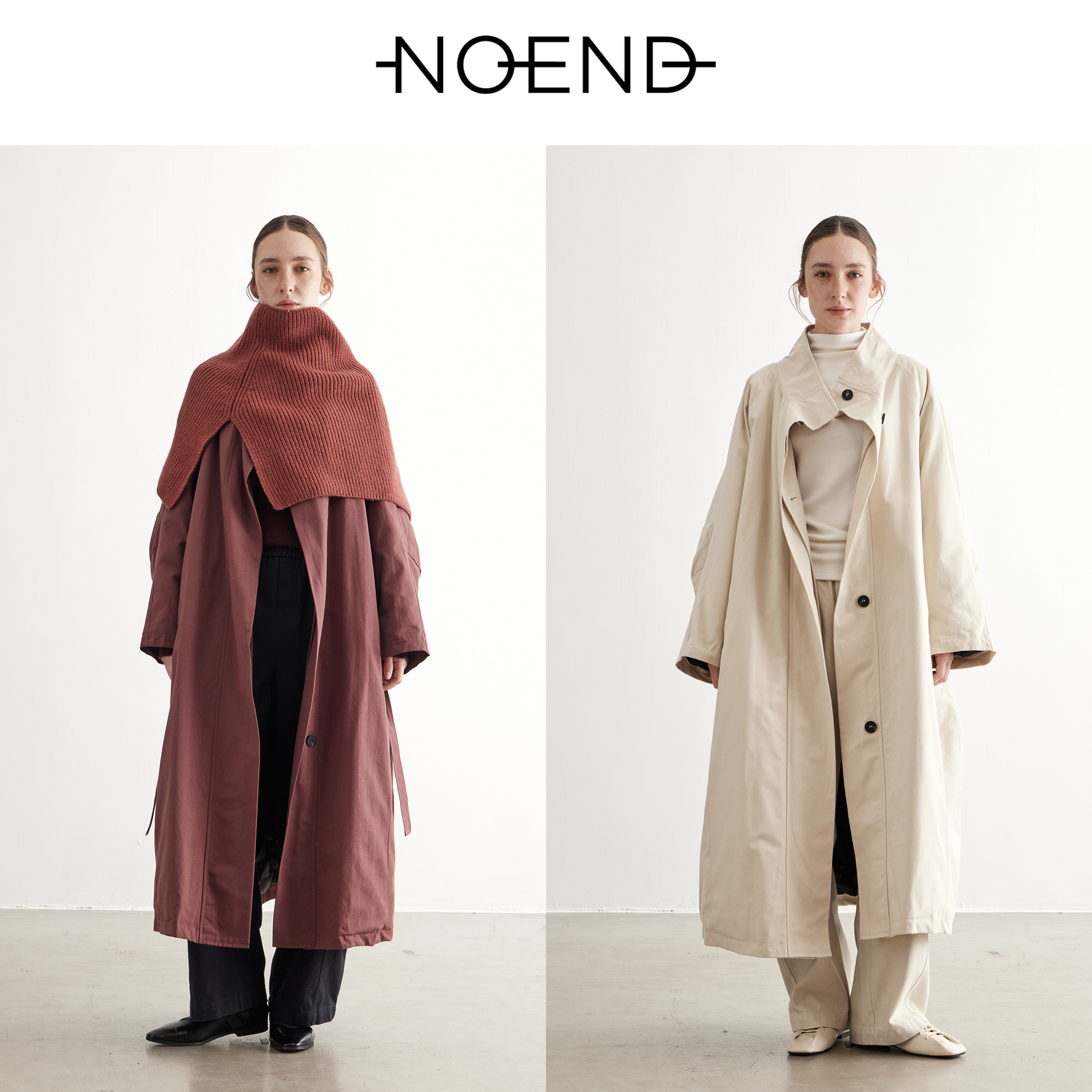 NOEND复古韩版宽松长款风衣